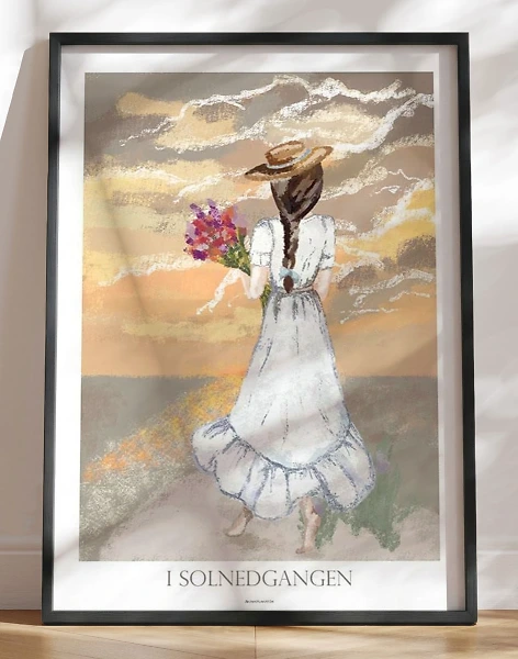 Plakat med kultegning - I solnedgangen