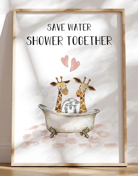 Sød plakat til badeværelset - Shower together