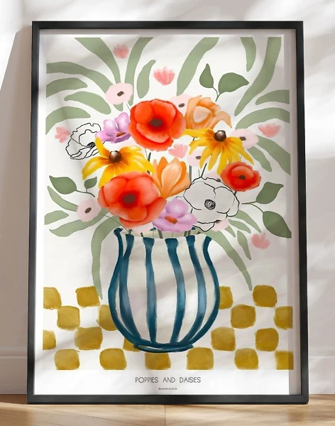 Kunstplakat - Poppies and daisies