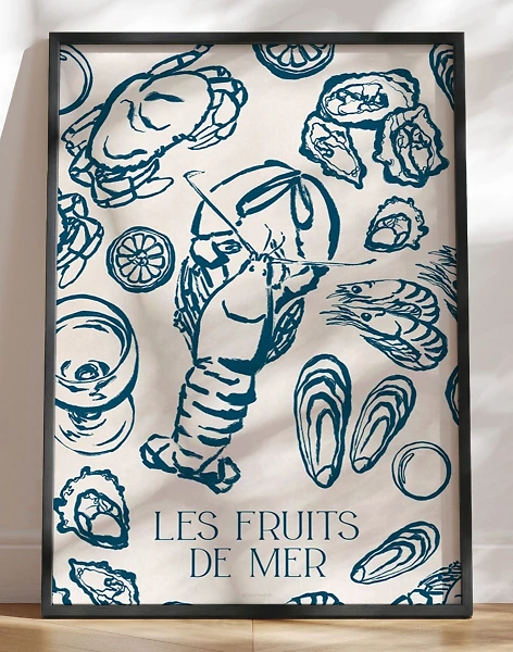 Plakat med skaldyr - Les fruits de mer