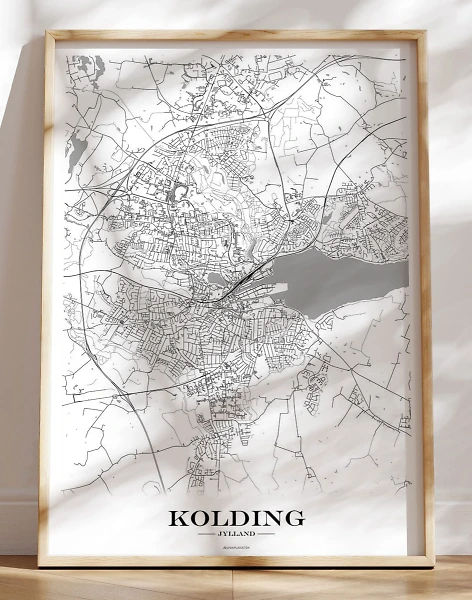 Kolding bykort plakat - hvid baggrund
