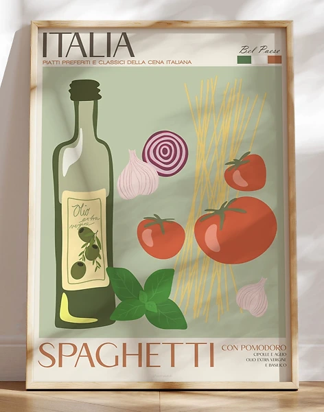 Madplakat til køkkenet - Spaghetti con pomodoro