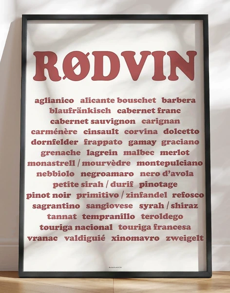 Tekstplakat - rødvinsdruer