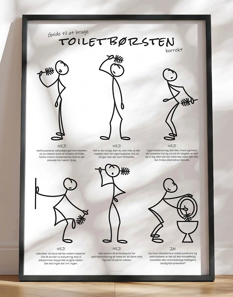 Sjov plakat til toilettet - Guide til toiletbørsten