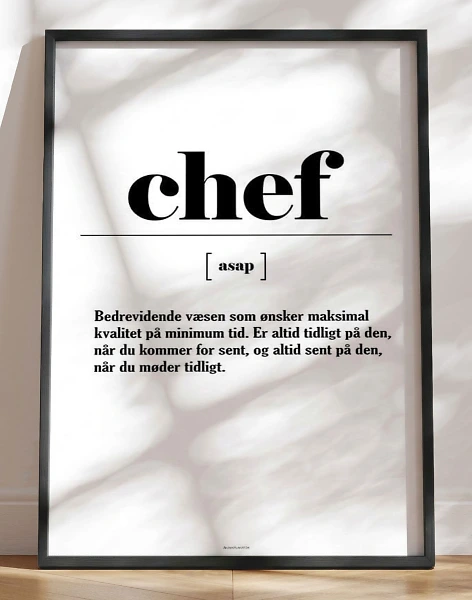 Plakat med sjov definition af chef