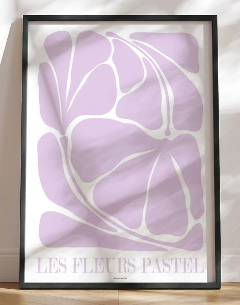 Les fleurs pastel - grafisk kunstplakat i lys lilla
