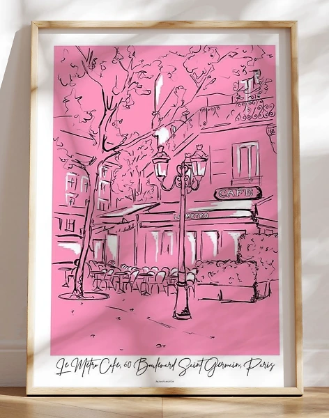 Farverig plakat - Le Metro Cafe i Paris