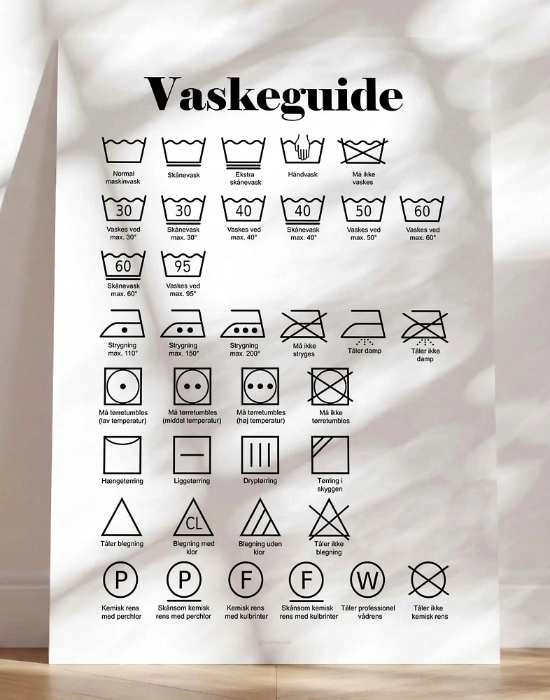 Vaskeplakat med symboler