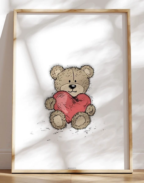 Casual lines bamse med hjerte plakat