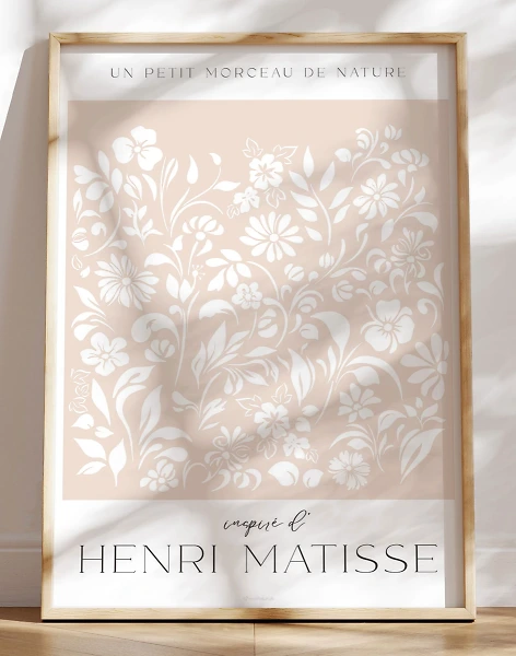 Matisse-inspireret plakat med blomstertryk (blå eller rosa)
