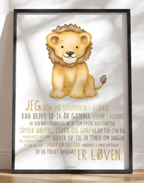 Børneplakat med løve - lær om løven
