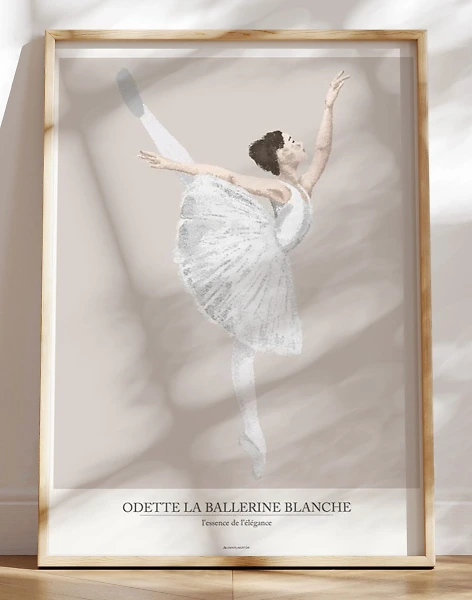 Plakat med kultegning - Den hvide ballerina