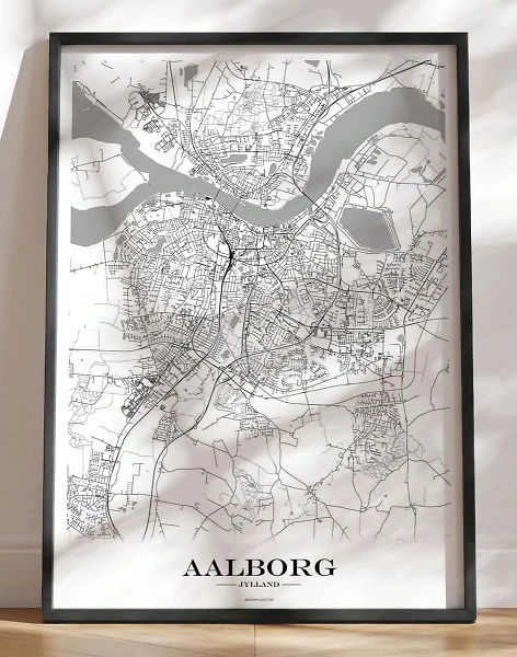 Byplakat med bykort Aalborg - hvid baggrund