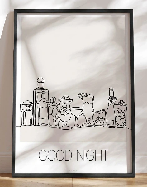 Stregtegning plakat med cocktails - Good night