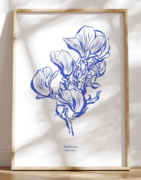 Kunstplakat - blå magnolia
