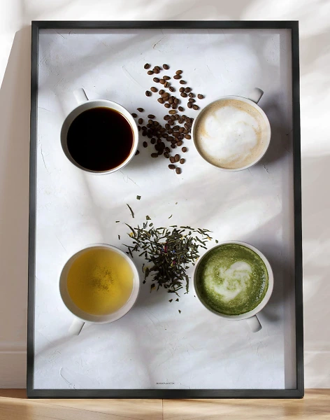 Kaffe eller te? Plakat med kaffe og te