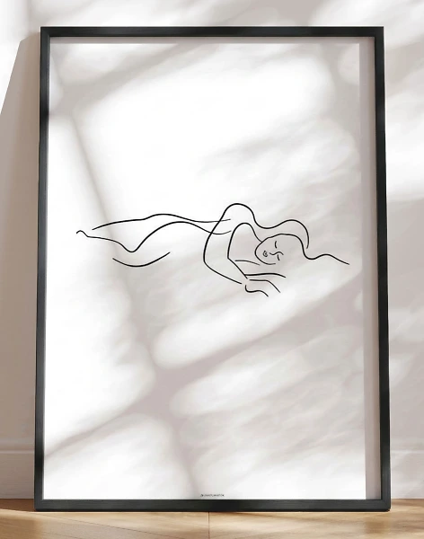 One line drawing - Couple sleeping plakat