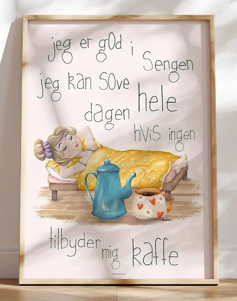 Kaffeplakat - Jeg er god i sengen