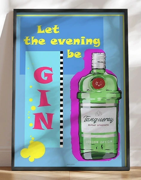 Sjov gin plakat i kraftige farver