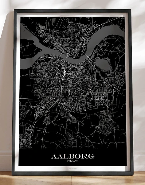 Bykort plakat Aalborg - sort baggrund