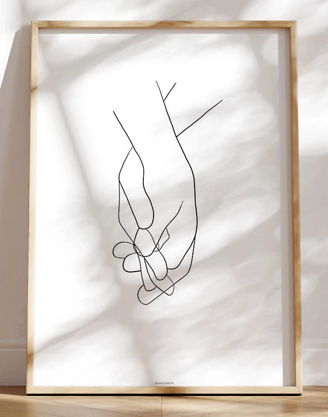 One line drawing - Holding hands plakat