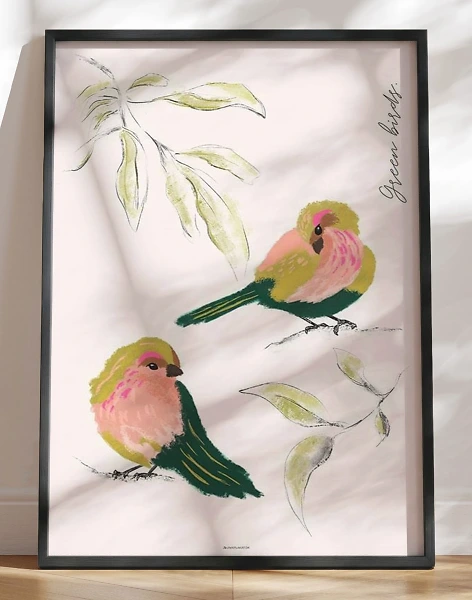 Kunstplakat - Green birds