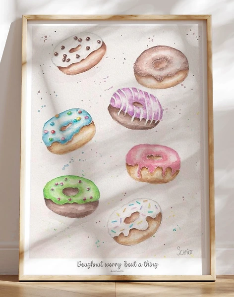 Doughnut plakat - håndmalet akvarel