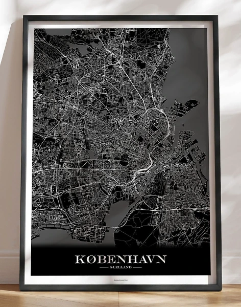 København bykort plakat - sort baggrund