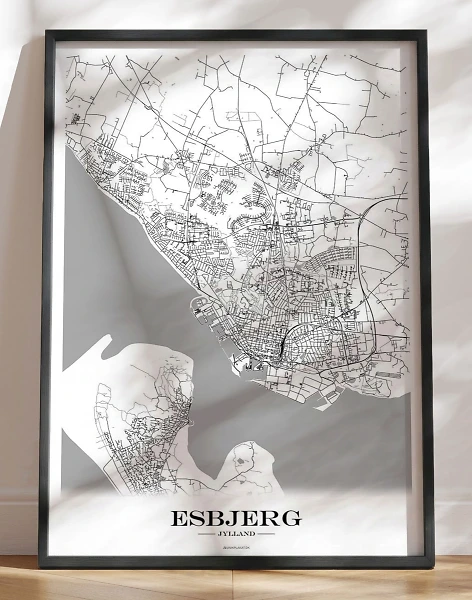 Esbjerg byplakat med bykort - hvid baggrund
