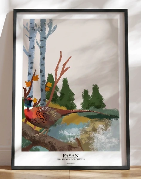 Plakat med kultegning - Fasanen i skoven