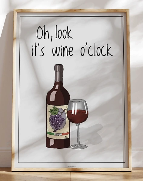 Vinplakat - Wine o'clock