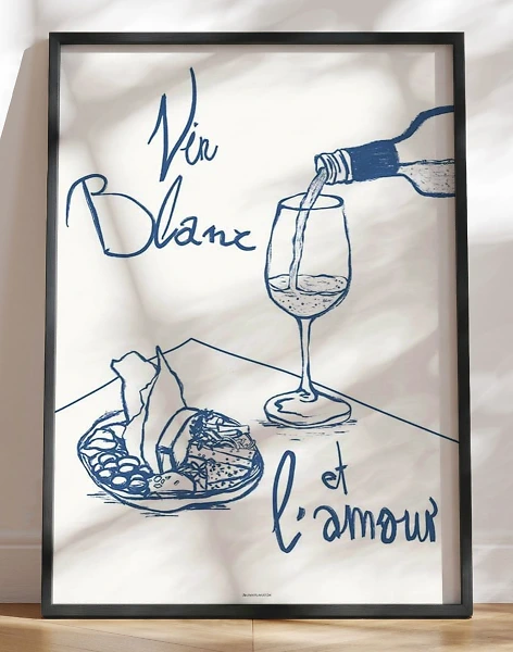 Køkkenplakat - Vin blanc et l'amour