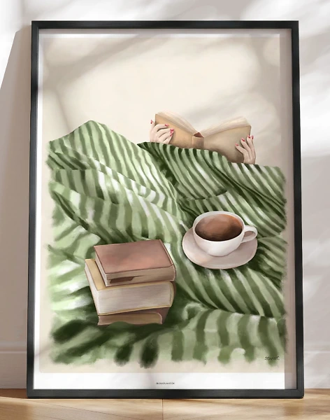 Kunstplakat - Books in bed
