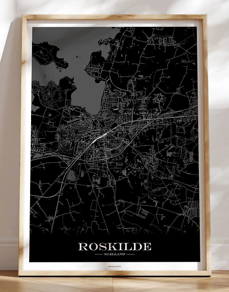 Roskilde bykort plakat med sort baggrund