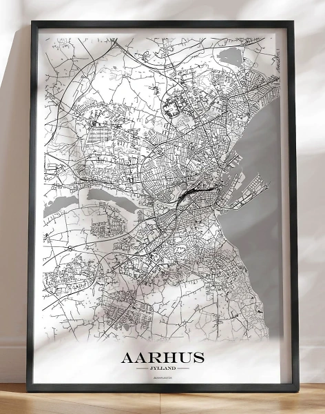 Byplakat med kort over Aarhus - hvid baggrund