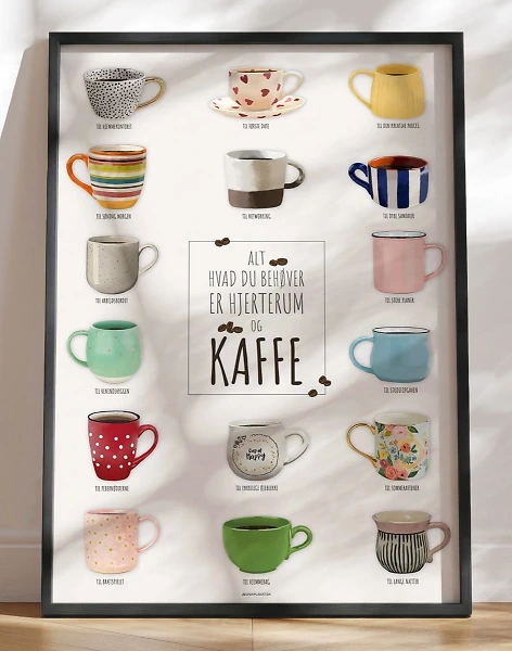 Plakat med kaffekopper - alt hvad du skal bruge er kaffe