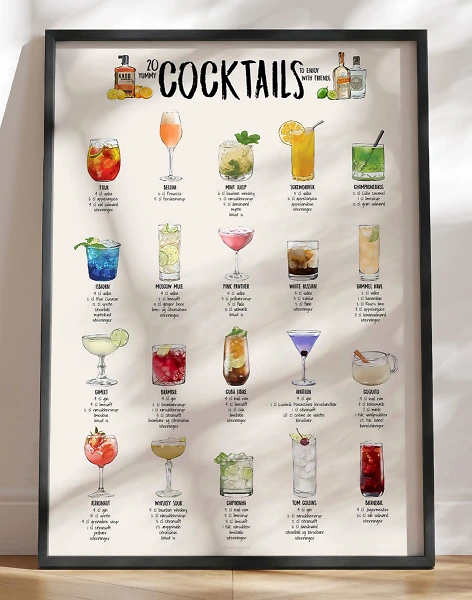 Cocktail plakat - 20 pragtfulde opskrifter på drinks til en skøn aften