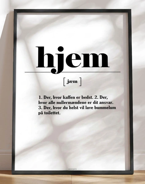 Plakat med sjov definition af hjem