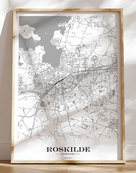 Roskilde byplakat med bykort - hvid baggrund