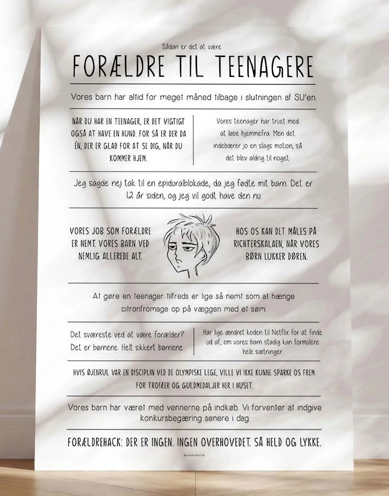 Sjov plakat til forældre til teenagere