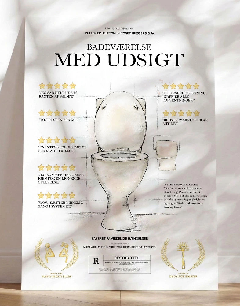 Sjov plakat til badeværelset - filmplakat med masser af toilethumor
