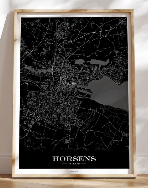 Horsens bykort plakat i sort og hvid