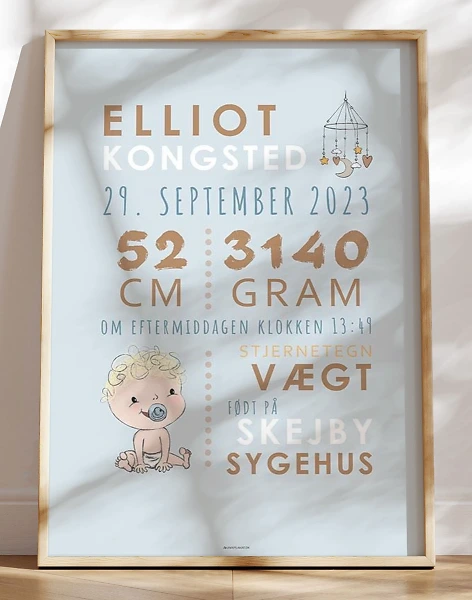 Dåbstavle med baby og uro - Blå sut