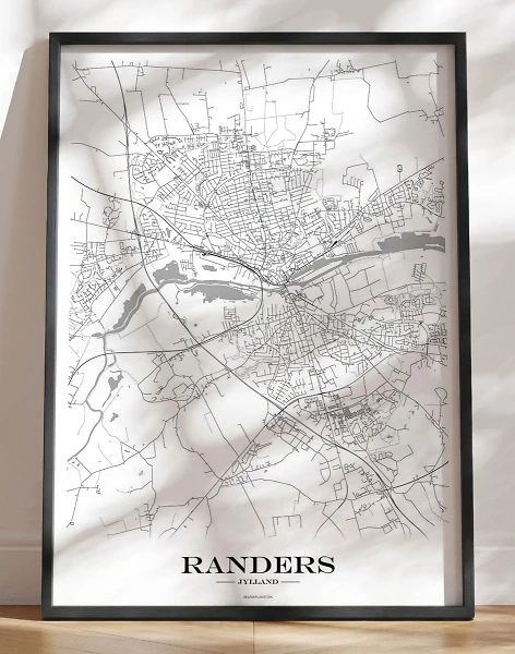 Randers byplakat med bykort - hvid baggrund