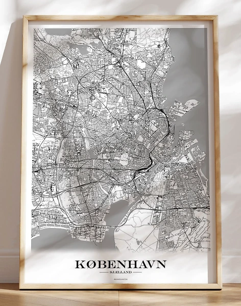Bykort plakat København - hvid baggrund