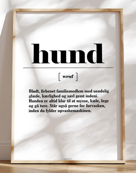 Plakat med sjov definition af hund