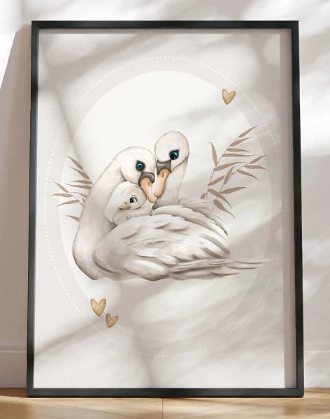 Børneplakat med svanefamilie