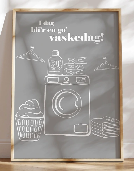 Grå vaskeplakat med redskaber