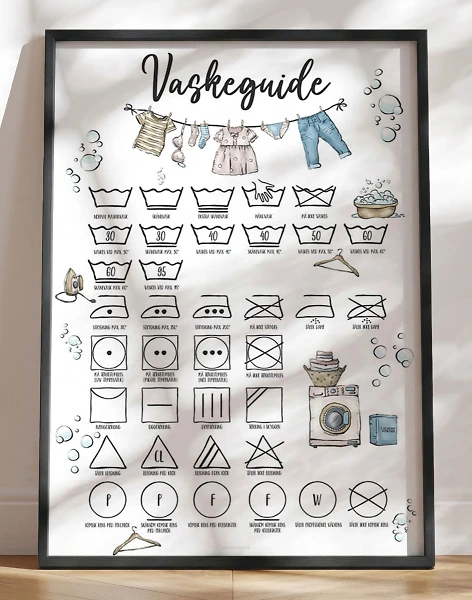 Vaskeplakat - Håndtegnet vaskeguide med vaskeanvisninger