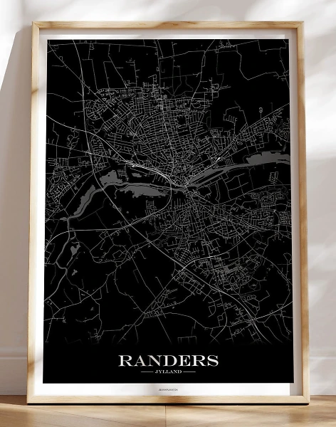 Randers plakat med bykort i sort